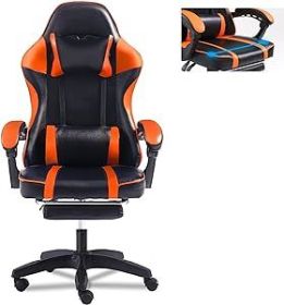 Video Game Chairs for Adults, PU Leather Gaming Chair with Footrest, 360¬∞Swivel Adjustable Lumbar Pillow Gamer Chair, Comfortable Computer Chair for