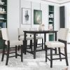 5 Piece Rustic Wooden Counter Height Dining Table Set with 4 Upholstered Chairs for Small Places;  Espresso+ Beige - Beige