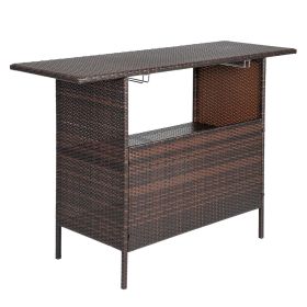 Brown Gradient Modern Fashion Simple Rattan Bar Table 139*46*94cm Can Hang Wine Glasses N004 - brown - Bar Table