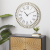 DecMode 24" White Metal Wall Clock with Gold Frame and Radial Beading - DecMode