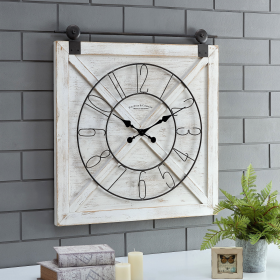 FirsTime & Co. White Farmstead Barn Door Wall Clock, Farmhouse, Analog, 27 x 2 x 29 in - FirsTime