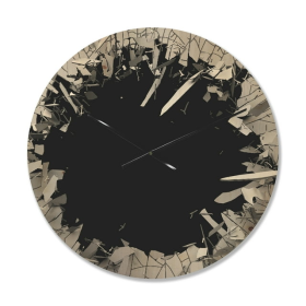 Designart 'Abstract Broken Wall 3D Design On Black' Modern Wood Wall Clock - Designart